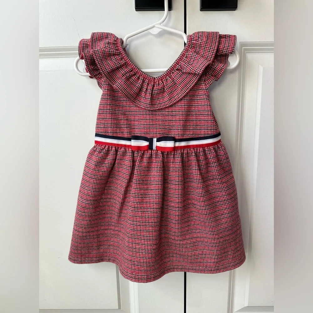 Janie and Jack Girls Houndstooth Jacquard Dress Red/White/Blue NWOT (12-18 Mo)